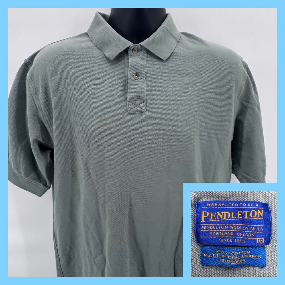 Pendleton Men's Short Sleeve Polo Shirt Green Cotton Size‎ M